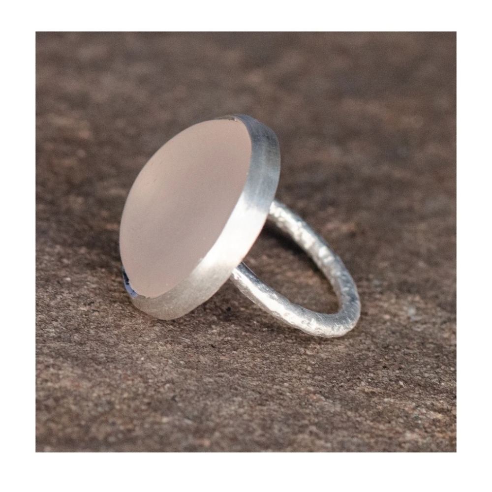 NWT Emily Rose 20mm rose quartz Matte Round ring size 8.5 sterling .925